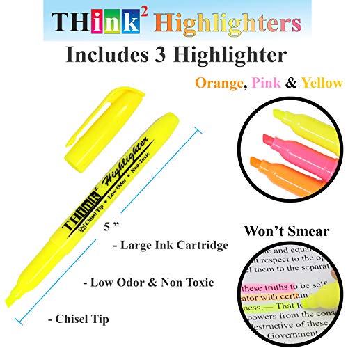 Image of [24 Pack] Think2 Pens & Markers Supply Kit. Includes 3 Highlighter, 4 Permanent Markers, 2 Dry Erase Markers, 12 Color Gel Pens and 3 Retractable gel pens Supplies