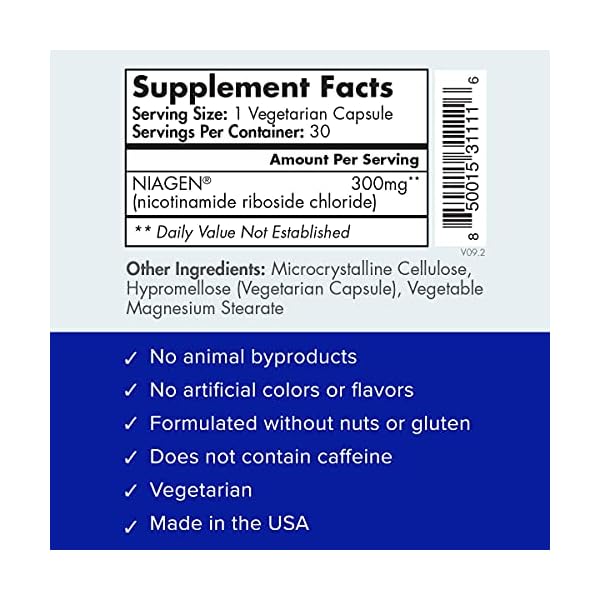 Increase NAD+ to Support a Healthy, Active Life. 300mg (30 Servings) Patented Nicotinamide Riboside NR Supports Cellular Energy Metabolism & Repair, Vitality, Healthy Aging of Heart, Brain & Muscle