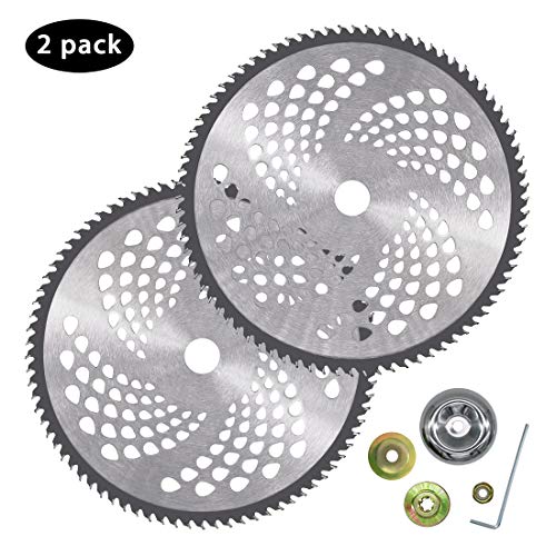 CZS 10\" x 80T Carbide Tip Brush Cutter Blades Premium Stainless Steel Trimmer Head with Universal Adapter Kit for Cutter, Trimmer, Weed Eater (2 Pack)