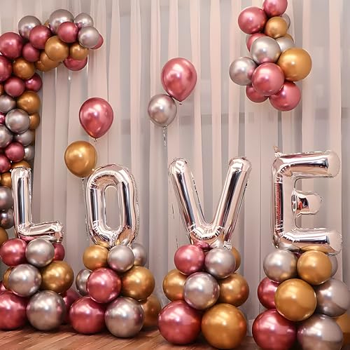 Image of Chrome Metallic Balloons Red 100 pcs Glossy Latex Balloon for Birthday Decoration Kit Wedding, Anniversary Floral Garland 10 Inch Helium Supported