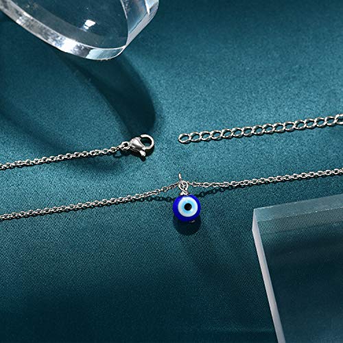 PPJew Evil Eye Necklace Chain Blue Eyes Amulet Pendant Necklace Ojo Turco Kabbalah Protection Adjustable Delicate Jewelry Gift for Women（Silver/Gold）4