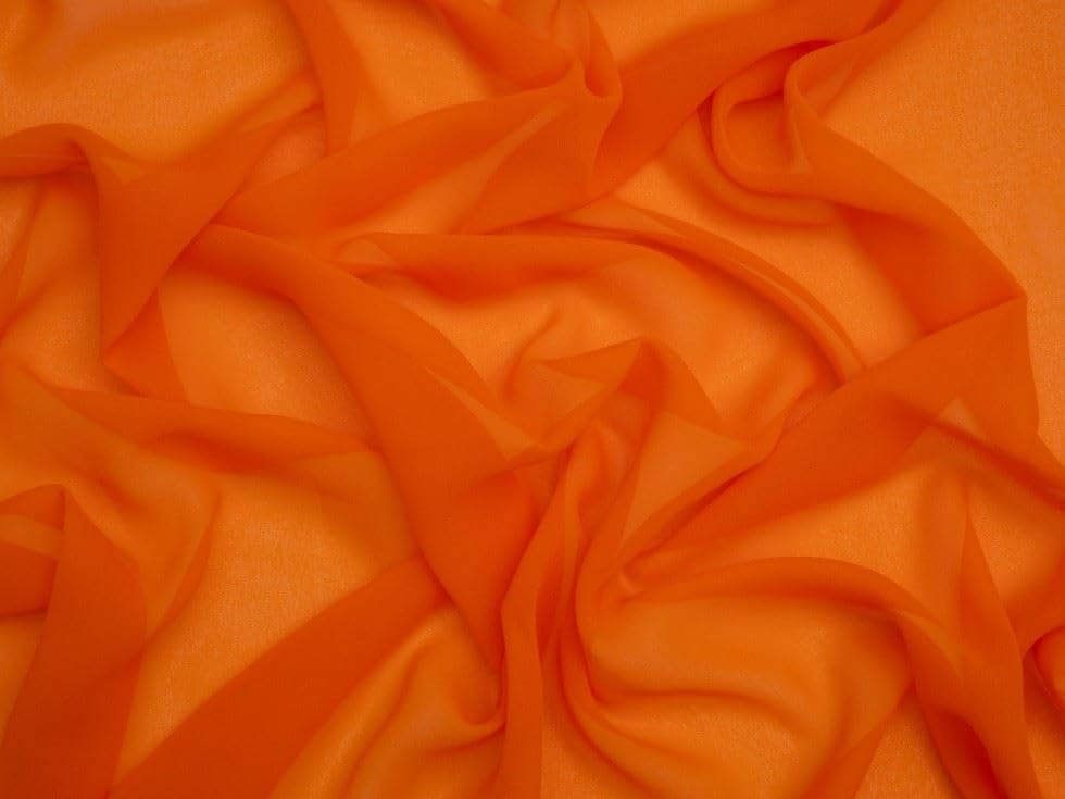Minerva Core Range Sheer Chiffon Fabric Bright Orange - Lightweight & Suitable for Dressmaking - Approx Width: 110cm / 43" - Sold per metre