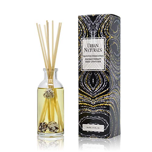 Urban Naturals Frosted Pinecones Holiday Scented Reed Diffuser Oil Gift Set | Pine, Cinnamon, Clove, Cedar Wood, Sandalwood and Vanilla Bean Scent Notes - 3.75 Ounces - Vegan - Made in The USA