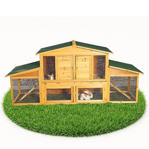 Mucola XXL Hasenstall Holz für draußen – Winterfest, mit Freilaufgehege, 215×73×100 cm, inklusive Schubladen zur einfachen Reinigung – Kaninchenstall Outdoor, wetterfest & robust