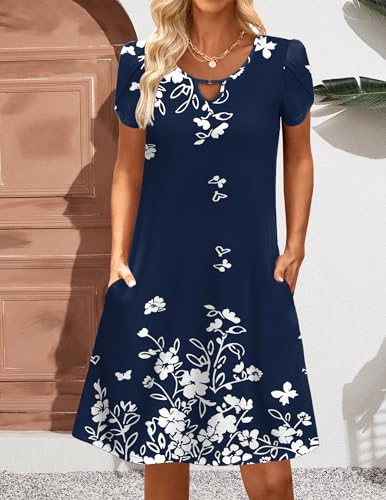 Image of Zeagoo Women's Casual A-Line Dresses with Pockets Summer Floral Tshirt Dress Short Sleeve Mini Dress Flowy Sundresses