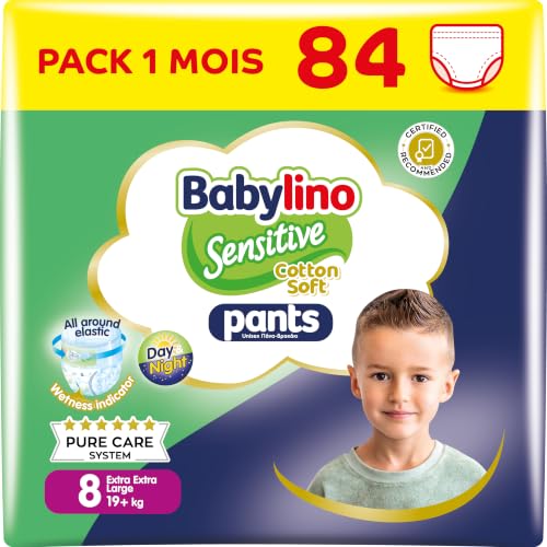 Babylino Sensitive Cotton Soft, 84 Couches Culottes, Taille 8 (19+ Kg), Pack 1 Mois