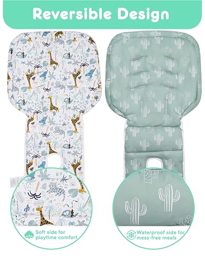 Image of Baby High Chair Cover Replacement, Reversible & Waterproof High Chair Cushion Pad Home & Restaurant use, Includes 5-Point Harness Strap, Chair Not Included - Green