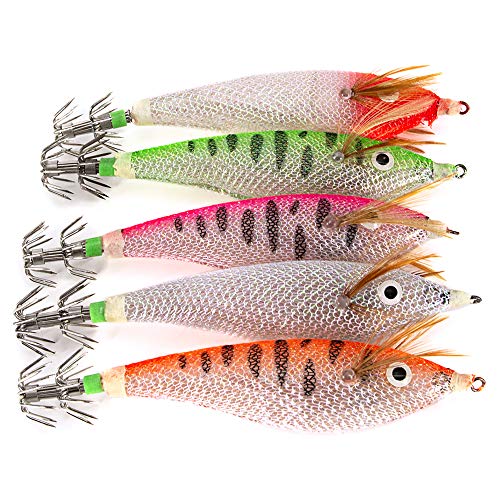 Isca de pesca, Andoer 6cm / 8cm Luminous Squid Jig Isca de Madeira de Pesca Camarão Lula Choco Isca
