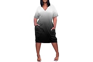 Short Sleeve V Neck Plus Size Dress for Curvy Women Casual Summer Dress