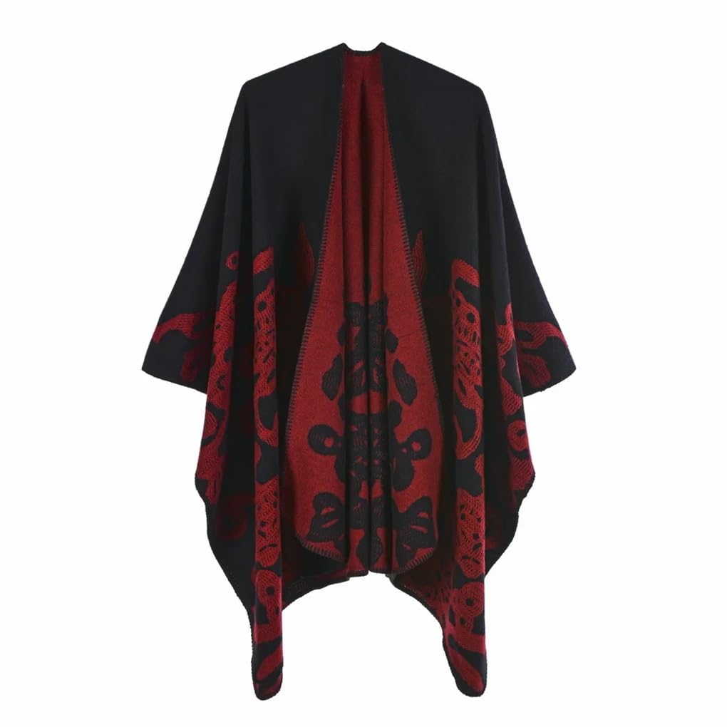 Donne Autunno Inverno Jacquard Lavorato A Maglia Maglione Scialle Mantenere Caldo Poncho Mantelle Solido