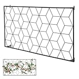 MyGift 4 Foot Geometric Cube Pattern Style Matte Black Metal Wire Garden Trellis, Wall Mounted Large Support Lattice Frame for Climbing Plants and Crawling Vines