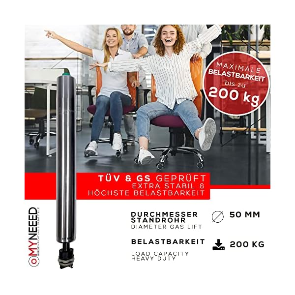 MYNEEED Gasdruckfeder Bürostuhl Ersatzteile Compact - Ersatz Gasfeder bis 200 kg für Drehstuhl Chefsessel - Stufenlos… – Bild 3