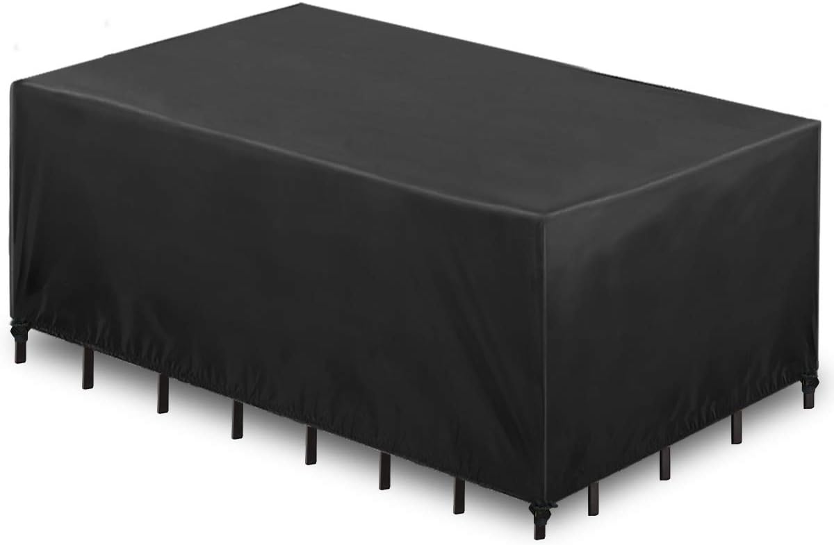 ESSORT Extra Large Patio Furniture Cover, 124x63x29 inch Heavy Duty Waterproof Outdoor Table Cover, All Weather Protection from Rain, Snow, UV, for 10-12 Seat Rectangular Set