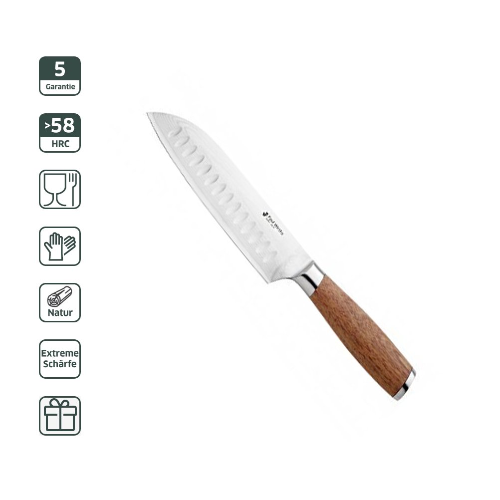 Paul Wirths Santoku nóż ze stali damasceńskiej, nóż Santoku z ostrzem 18 cm, bardzo ostry i odporny na cięcie