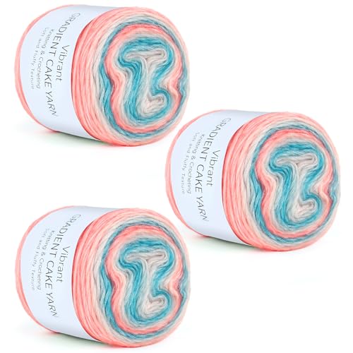 Image of Aeelike Gradient Yarn for Crocheting, 3 Skeins Cake Yarns 100g (3.52 oz) 245m (267 Yards) # 3 Light Weight - Super Soft Ombre Fairyland Yarns for Making Colorful Crafts, Blue Pink Gradient