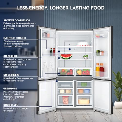 Image of Electrolux 564L Inverter French Door 4 Door Side by Side Frost Free Refrigerator, Bottom Mount Freezer, GreenZone Technology, EvenTemp, UltimateTaste 700, EQE5600B-B, Matte Charcoal Black Steel