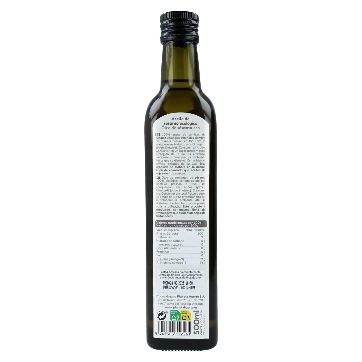 PLANETA HUERTO | Pack 3x Aceite de Sésamo ECO 500 ml – Aceite de Sésamo Virgen Prensado en Frío, 100 % Natural, Rico en Grasas Saludables y Antioxidantes