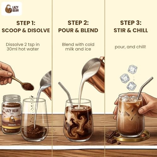 Image of Lazy Bean Intense Chocolate Flavoured - Premium Instant Coffee Powder 50 g | Strong Black Coffee, Rich Aroma, Quick-Dissolving Granules | Ready in Seconds for Hot or Iced Brews at Home, Office, Travel
