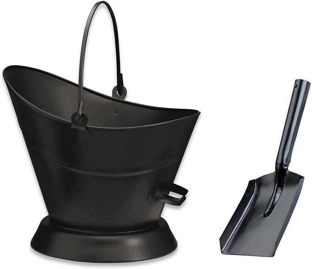 Heavy Duty Metal Fireside Waterloo Bucket Fireplace Hod Scuttle Coal Fuel Ash Wood Log Storage with Shovel