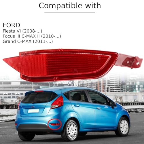 Twowinds Stoßfängerreflektor, Katzenaugenreflektor Roter Reflektor für den Hinteren Stoßfänger Rechte Seite Kompatibel mit Ford Fiesta VI (2008-) Focus III C-MAX II (2010-) C-MAX (2011-) 8A6117A849AA