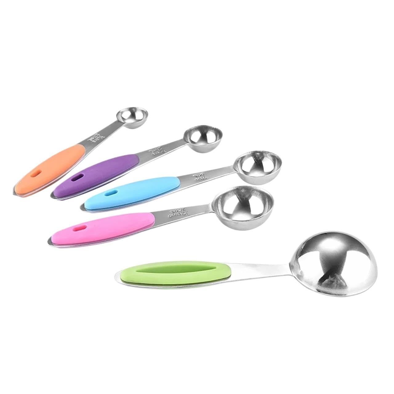 Ensemble de cuilleres doseuses 5/10pcs, poignee silicone acier inoxydable