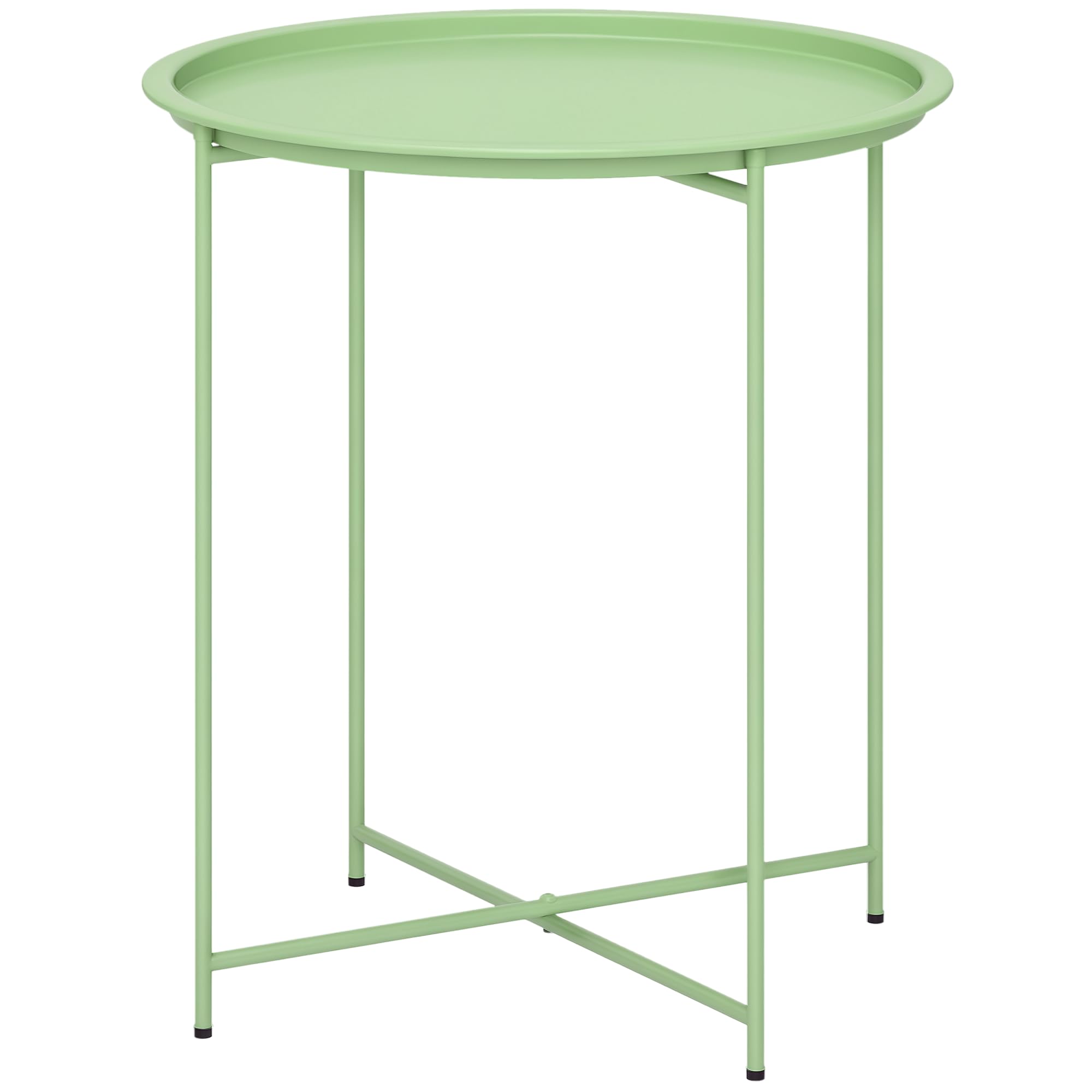 Outsunny Mesa Auxiliar Redonda Mesa de Jardín Exterior con Bandeja Extraíble Patas Plegables Mesa para Exterior Terraza Patio Ø46x50 cm Verde