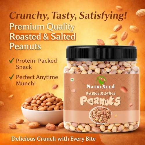 Image of NatriXeed Roasted Salted Peanuts 1kg | Crunchy Roasted Groundnuts | Savoury Ready To Eat Snack | Namkeen Moongfali For Tea Time, Travel, Parties & Everyday Enjoyment | Protein Rich Snack Ingredient