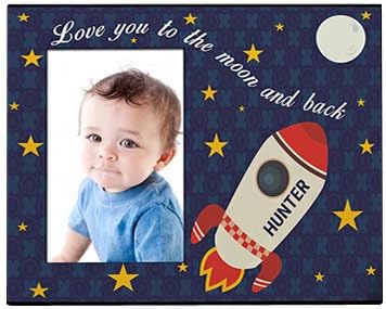 GiftsForYouNow Personalized Love You To the Moon and Back Kids Photo Frame, Holds a 3.5" x 5" or 4" x 6" Photo
