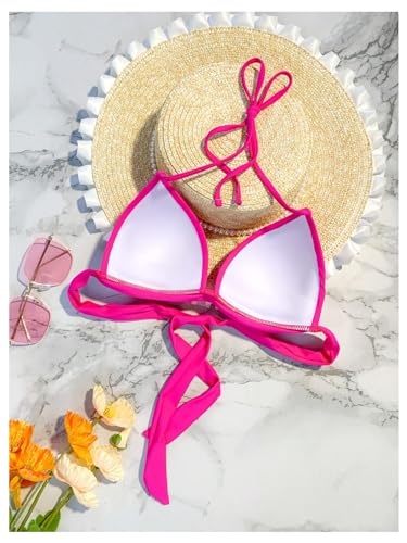 MakeMeChic Women's Halter Bikini Top Tie Back Push Up Backless Triangle Swimsuit Top Beachwear2