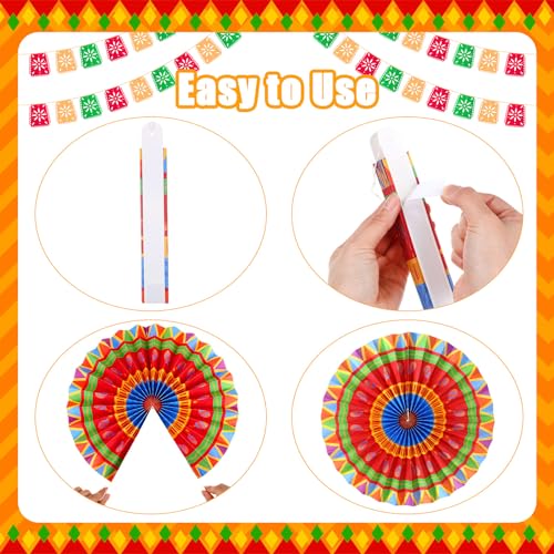 Image of Outus Mexican Fiesta Hanging Paper Fans Decorations | Fiesta Party Supplies Cinco De Mayo Ceiling Wall Decor for Taco Tuesday Event Decor Luau Event Photo Prop Carnival Supplies