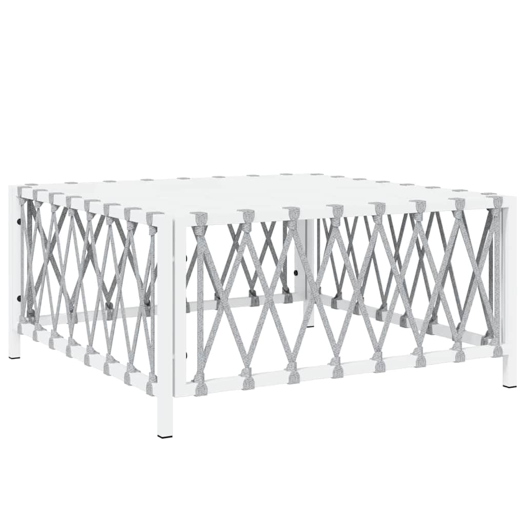 Tavolo da giardino bianco, 70 x 70 x 34 cm, in tessuto con telaio in acciaio verniciato a polvere, piano stabile per bevande e cibo, design modulare per una combinazione flessibile