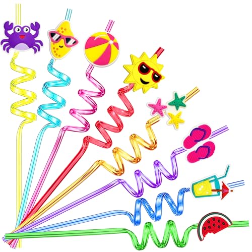 Drinking Straws Pool Party Decorations Summer Party Favors for Kids - 24 Reusable Straws for Beach Birthday Party Decorations Supplies Summer Fun Gifts for Kids