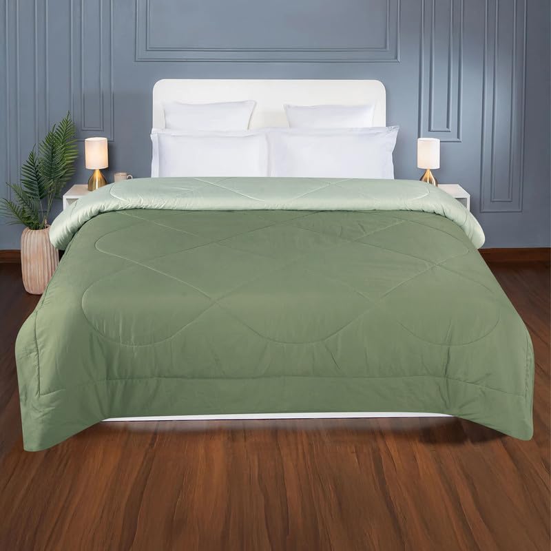 Image of Premium Microfiber Solid Plain Double Bed Comforter | All-Season Reversible AC Blanket for Winter & Summer | Soft & Lightweight Quilt for Double Bed - 220 GSM, Olive Green