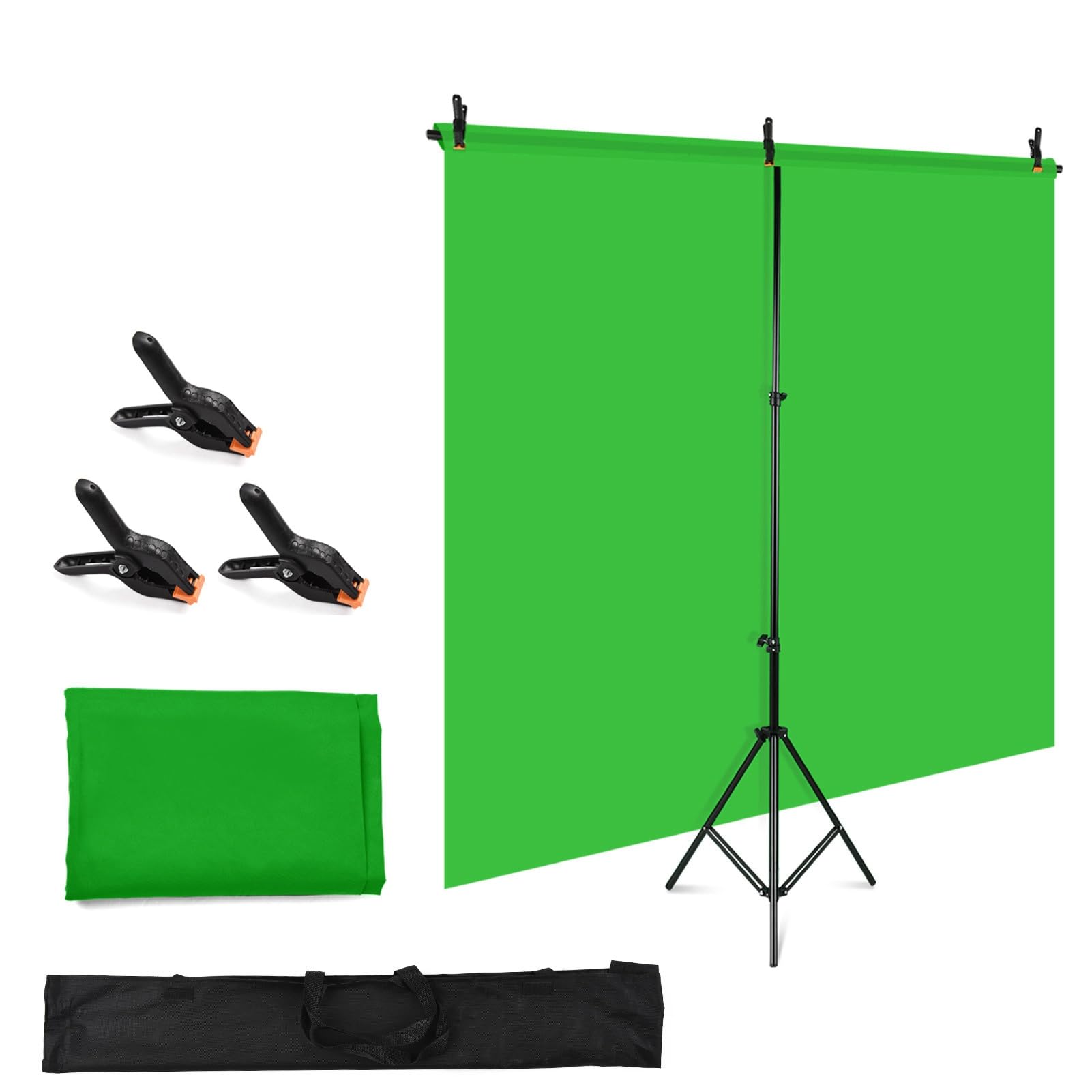 HUIOP 1,5 x 2 m. Kit de photographie de fond avec écran de fond vert avec support de fond réglable en forme de T, 5 pinces de fond