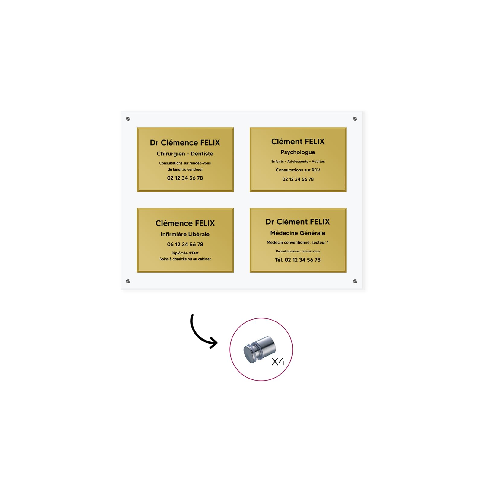 DECOHO - Support en plexi transparent pour 4 plaques professionnelles 20 x 30 cm