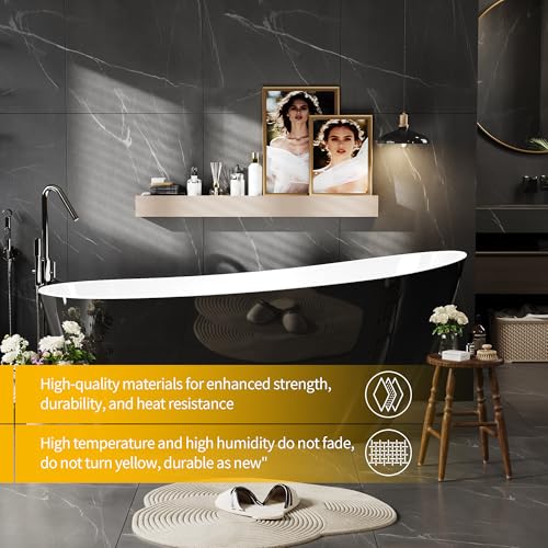 Image of 59 inch Acrylic Freestanding Bathtub, Contemporary Double-Walled Insulated Soaking Tub with Anti-Clog Drain & Overflow, cUPC Certified Heavy-Duty Resin Reinforcement, Black