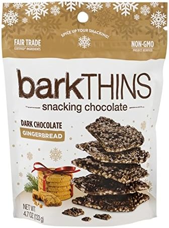 BarkThins Snacking Dark Chocolate, Gingerbread, 4.7 Ounces Bag (Pack of 2)