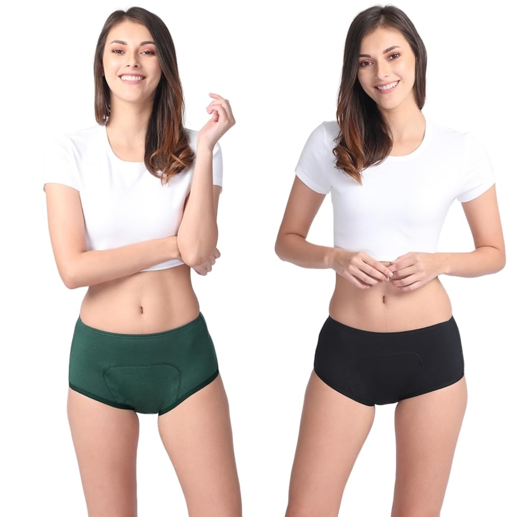 Adira | Periods Panties Boxer for Women | Boxer Fit for High Flow | Reusable | with Support Patch for Pad | Leakproof & Skin Friendly | for School, Travel & Work | Pack of 2 | Green & Black | XL (B08BF78D2X) Amazon Price History, Amazon Price Tracker