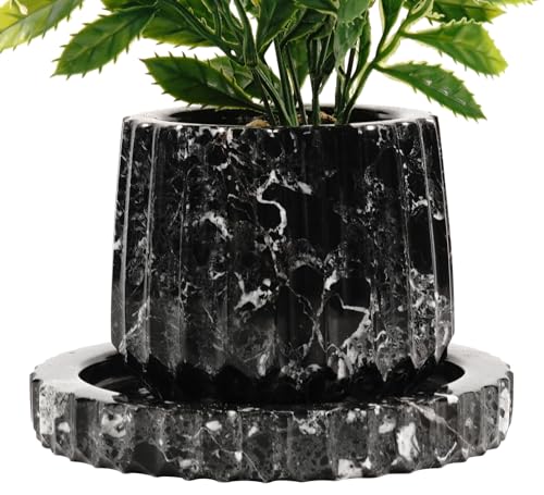 Radicaln Marble Planter 4" Inches Black Handmade Plant Stand Indoor for Plants Ideal Large Outdoor Planters, Small Indoor Plant Pots & Garden Planters