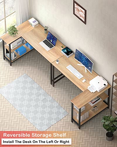 Woodynlux L Shaped Desk - 43 Inch Gaming Desk, Computer Corner Desk, Home Office Writing Desk With Shelf, Space-Saving Workstation Table, Modern Simple Wooden Desk, Beech #TOP3