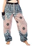 Lofbaz Women's Drawstring Rose 1 Harem Boho Genie Pants White M