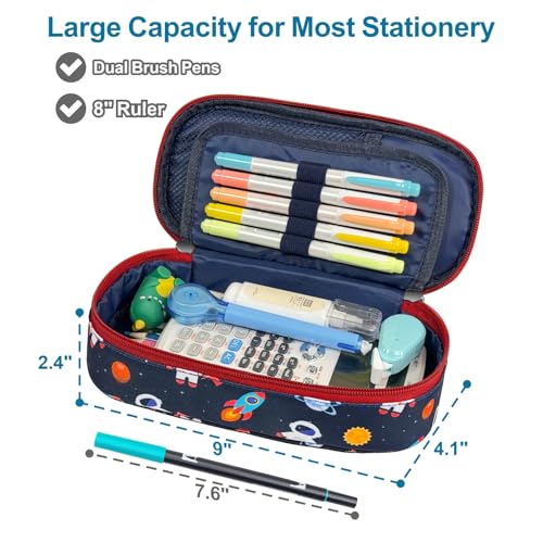 Image of Pencil Case for Boys - Cute Pencil Cases for Kids Pencil Pouch Organizer for Student School, Astronauts Space Kids Pencil Bag with Multi-slot (Red Astronauts Space)