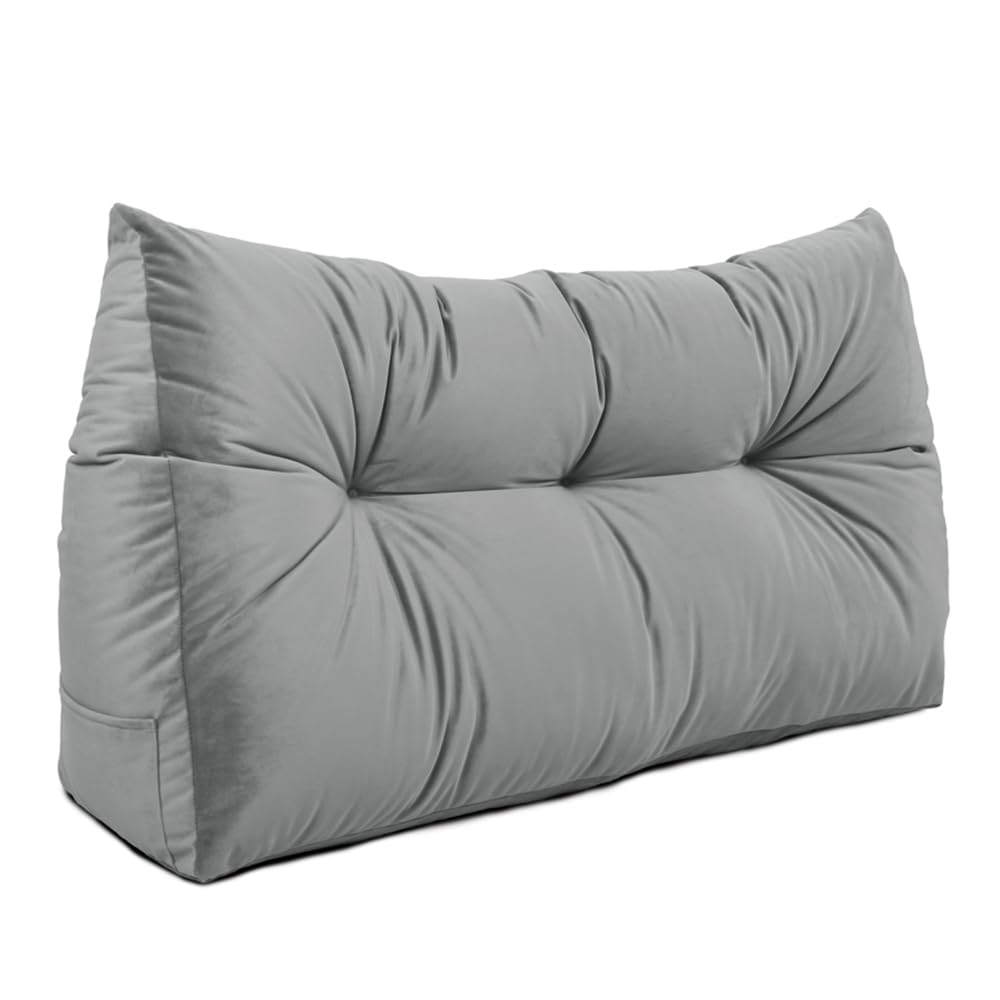 Orthopaedic Wedge Pillow - 90cm Faux Suede Headboard Cushion for Beds | Adjustable Back & Lumbar Support for Reading, Acid Reflux, Back Pain | Pregnancy & Post-Surgery Pillow (Steel, 20x50x90cm)