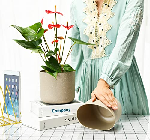 Mayzbo Plastic Planter Pots， 6.7/6/5/4.3/3.7 Inch Modern Decorative Flower Pot With Drainage Hole, Nursery Planting Pot For All Houseplantsand Outdoor, Snake Plant, African Violet, Succulent (Khaki) #TOP5
