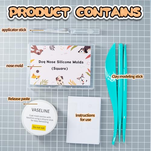 Image of Nuvretk 7 Cute Silicone Molds for Needle Felting - Dog Nose Shapes for Stuffed Animals, DIY Crafts, and Accessories (Square)