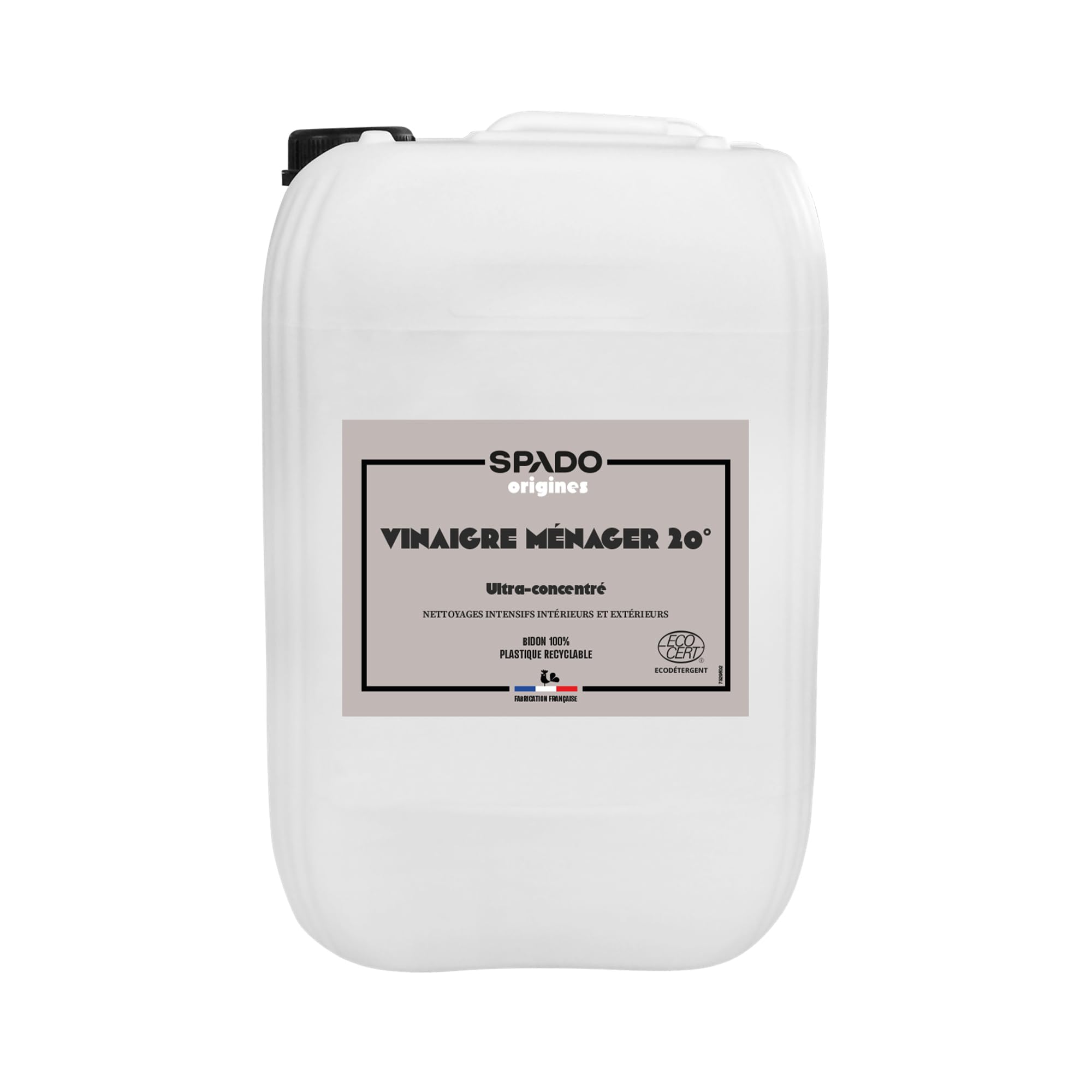 SPADO Origines – Vinagre blanco – Desincrustar y hacer brillar – Concentrado a 20° – 100% de los ingredientes son de origen natural – Sin perfume – ECOCERT – 10L – Fabricación francesa