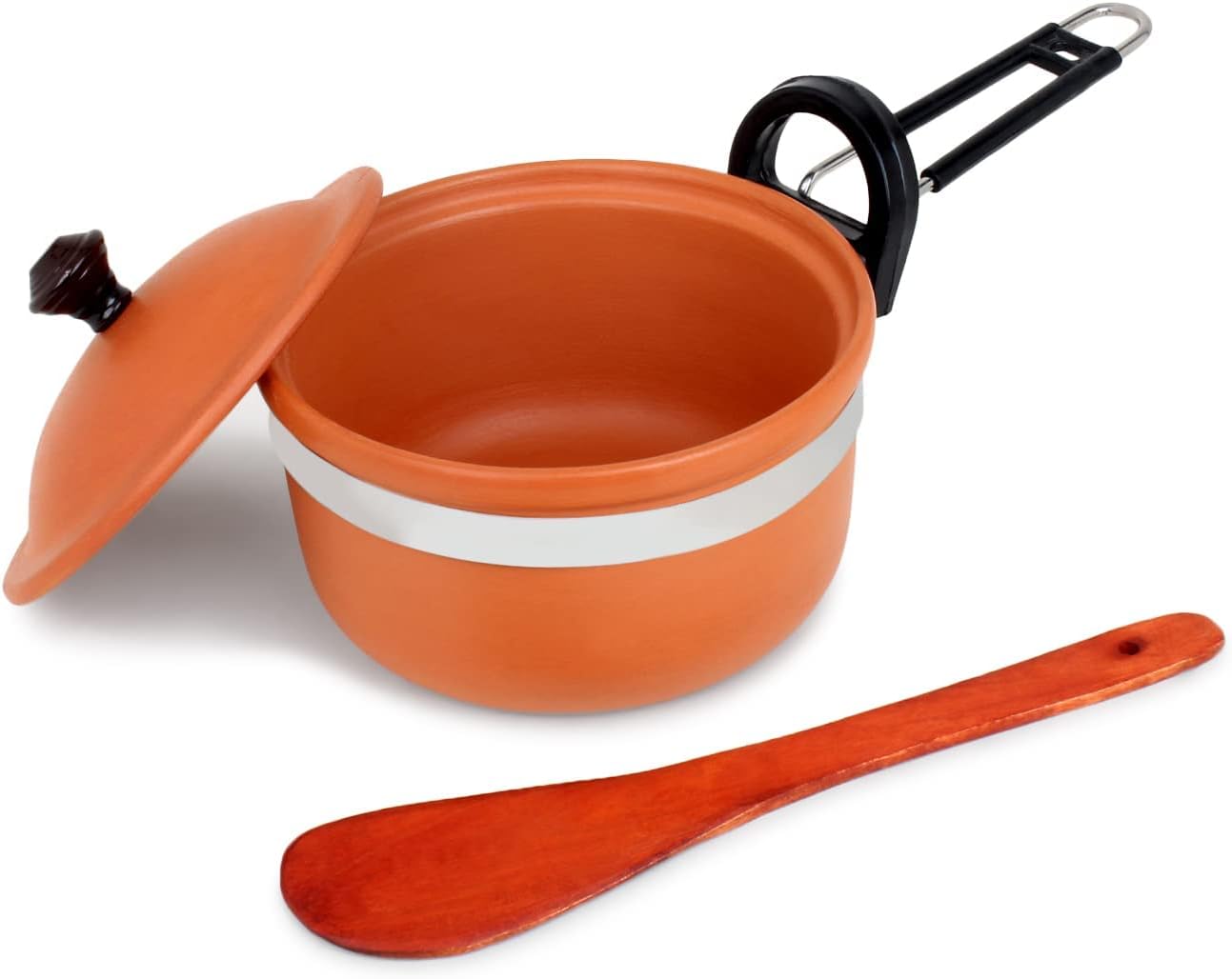 KSI Handmade Mitti Terracotta Clay Handi with Lid for Cooking on Gas (Frypan 1.5 L)