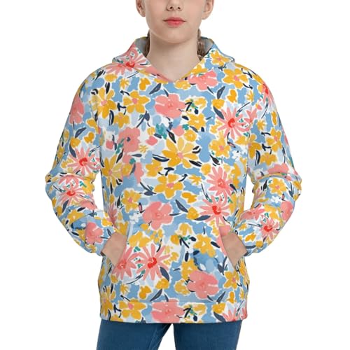 Watercolor Wildflowers Kids Pullover Hoodies Boys Sweatshirts Girls Athletic Clothes with Pocket