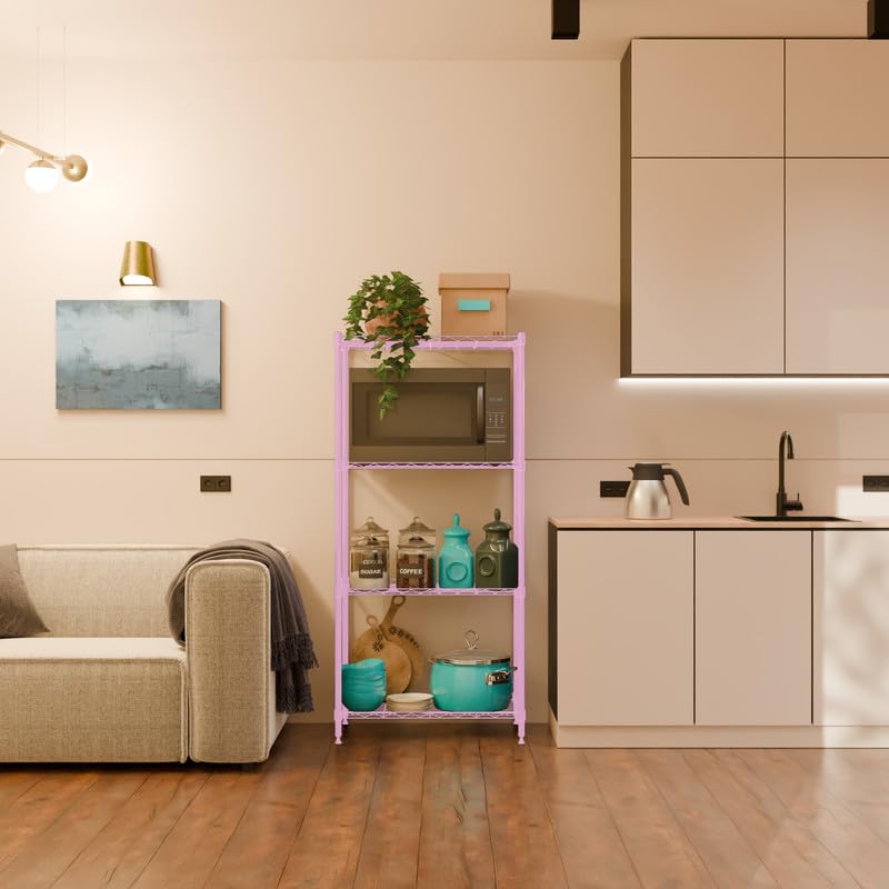 Image of 4-Shelves Heavy Duty Steel Storage Rack | Multipurpose Shelving Unit for Kitchen, Home & Utility