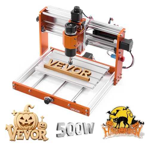 VEVOR Fresadora CNC de 3 Ejes, con Husillo de 500 W 12000 RPM, Área de Trabajo 300 x 180 x 80 mm, Interruptor de Límite y Parada de Emergencia, para Tallado y Corte de Madera, Acrílico y Plástico